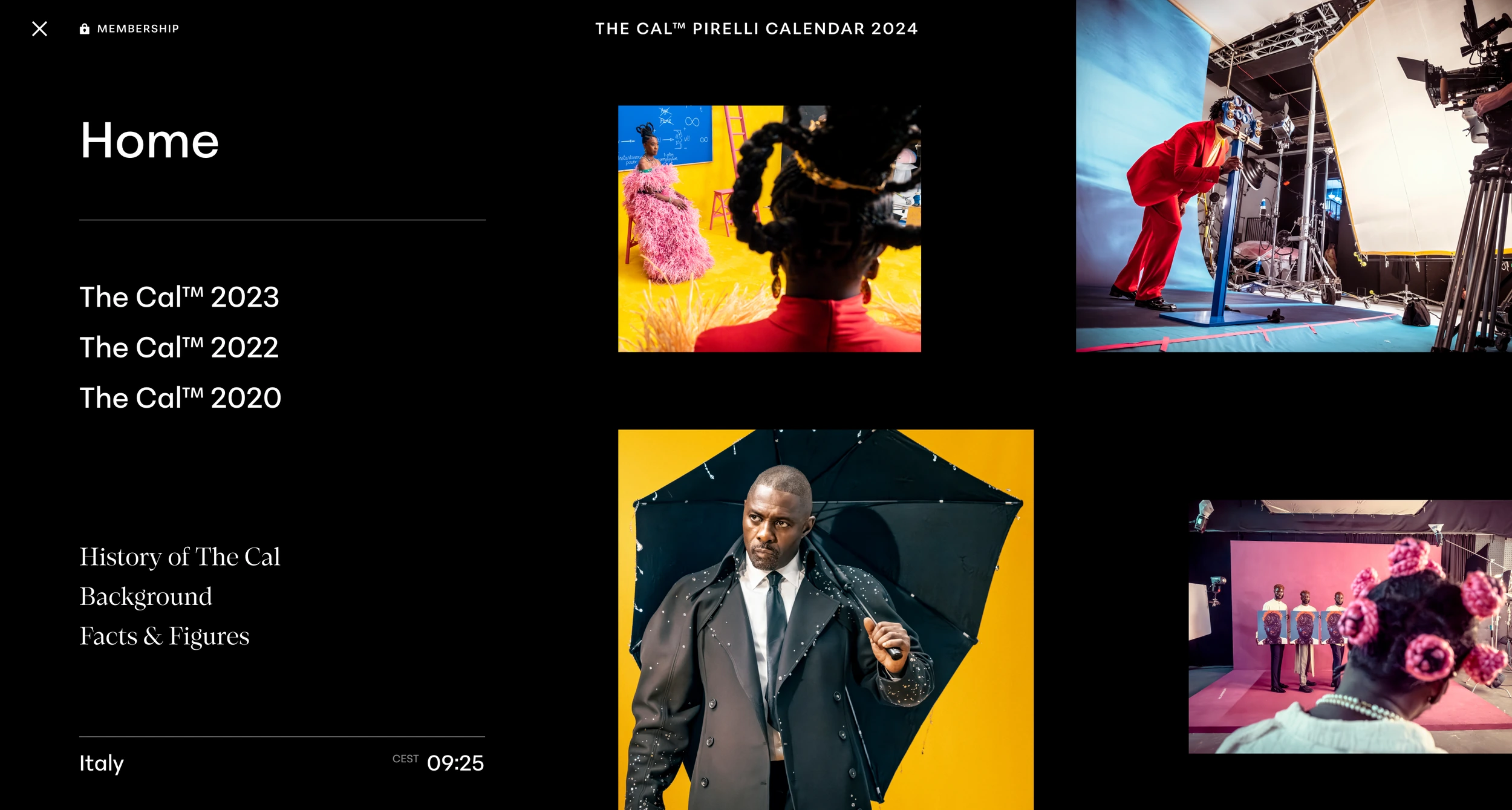 Pirelli Calendar: Expanded website navigation.