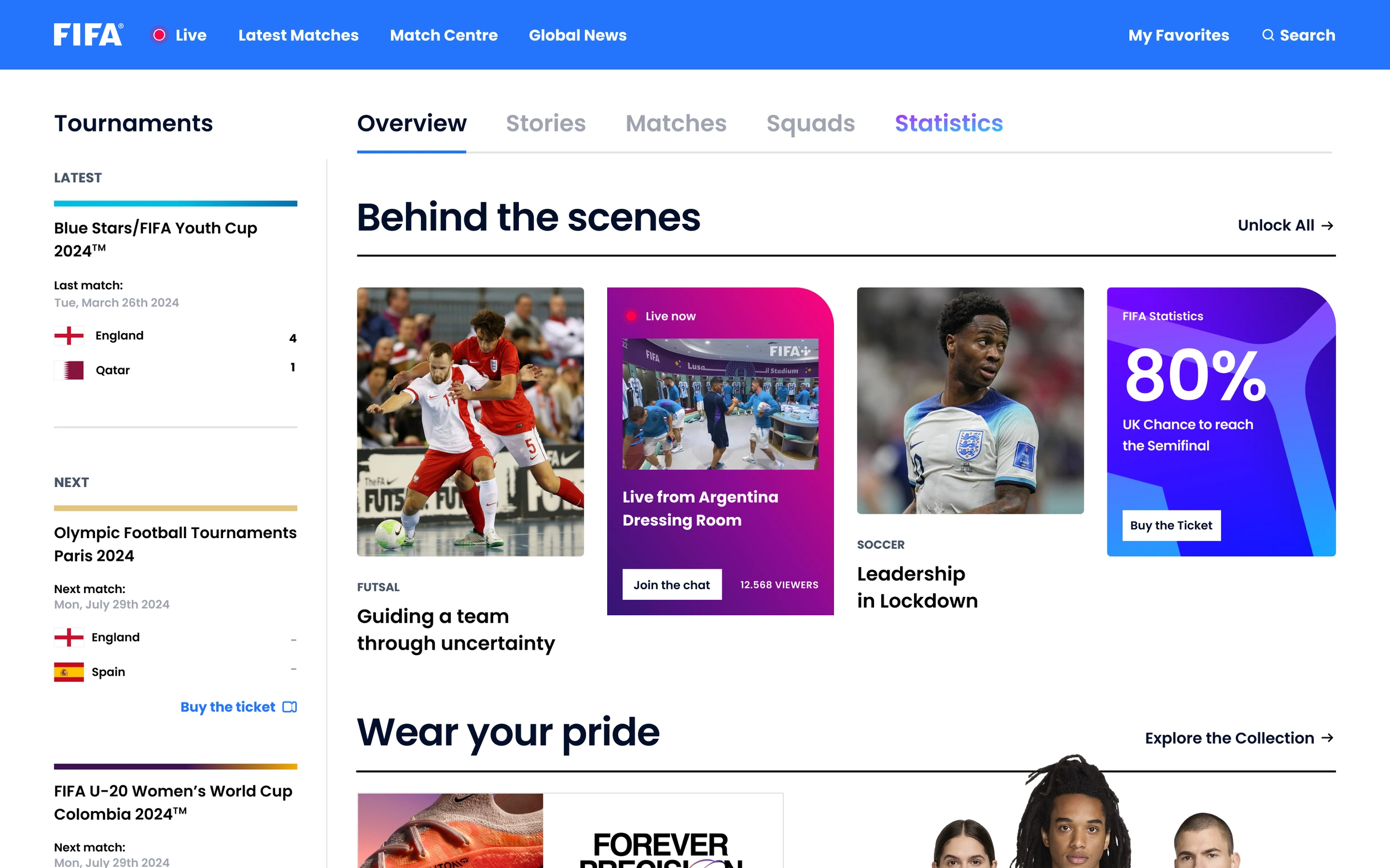 FIFA: England homepage while scrolling.