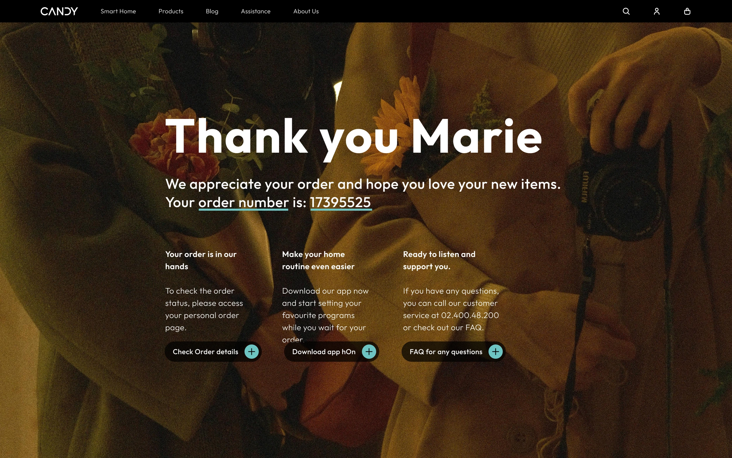 Candy: Confirmation page.
