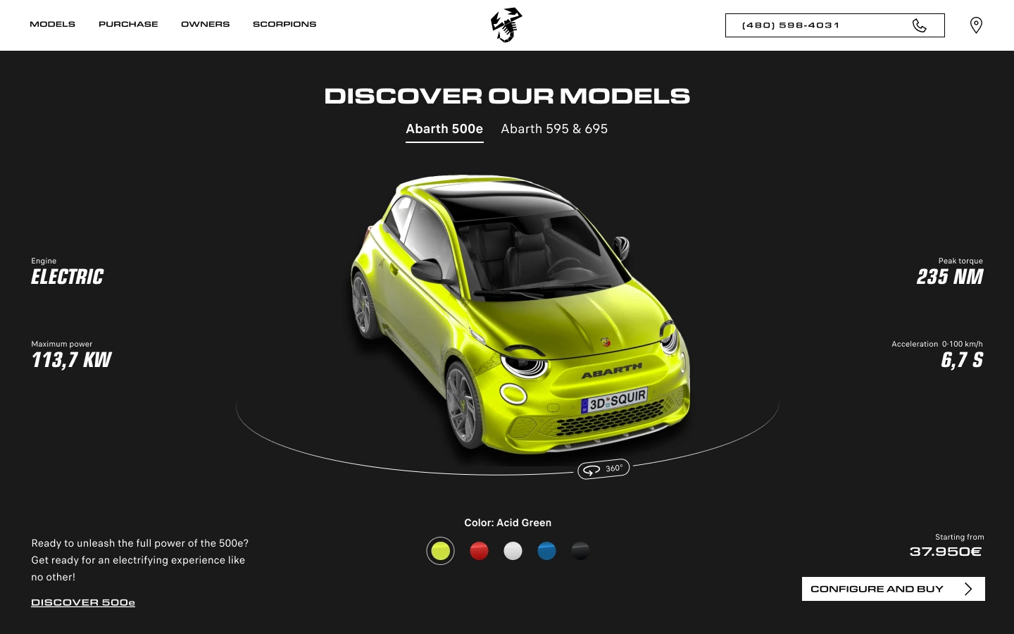 Abarth: Product discovery page.